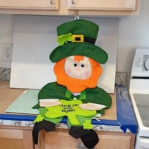 Vintage Green and Orange Leprechaun Felt Decoration